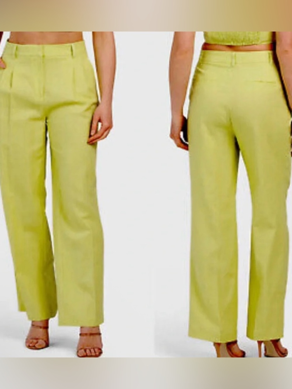 House of Harlow 1960 Lime Green Linen Blend Wide-Leg Pants - Size 4